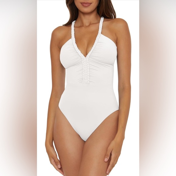 SOLUNA Braid Trim One-Piece Swimsuit, White, Small, $148 - Picture 1 of 8